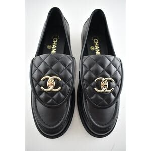 Chanel REV Black Quilted Flap Turnlock CC Logo Mule Slip On Flat Loafer 38.5